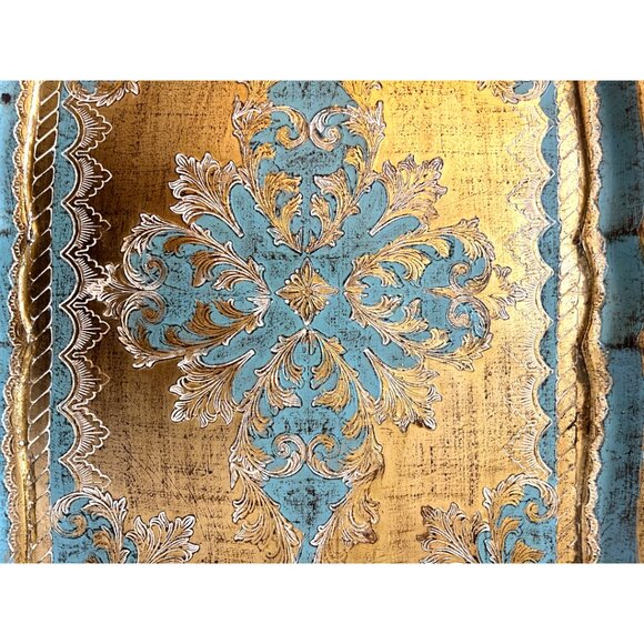 Vtg Florentine Gold Giltwood Tray – Blue & Gold Italian Hollywood Regency Tray - Picture 6 of 10